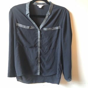 Helmut Lang faux leather collar black blouse